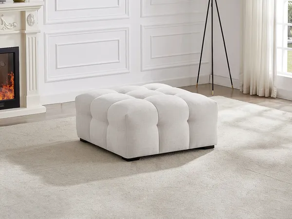 Vente-unique - DILOME Pouf Stoff Beige - B 90 cm x H 45 cm x L 90 cm