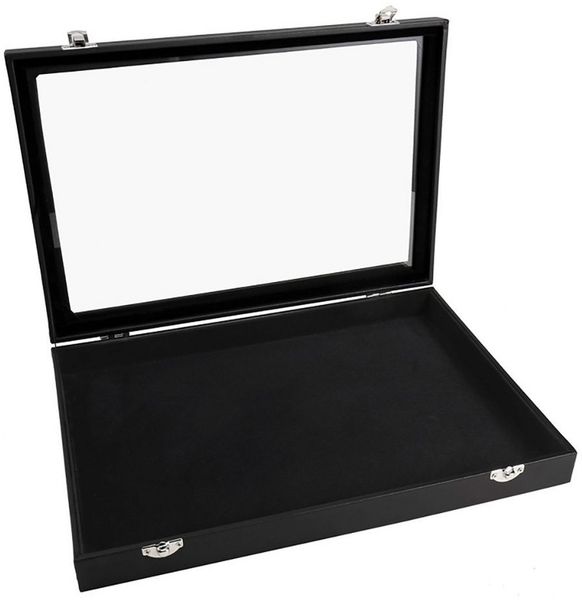 Sinoba Schmuckkasten Schmucklade Schmuckkästchen Schmuckbox für Ringe Ketten Ohrringe, Holz-Korpus, Velours-Bezug, mit Echtglas-Deckel