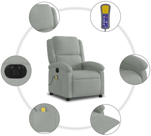 vidaXL Massagesessel Elektrisch Hellgrau Samt 3204289 Bild 8