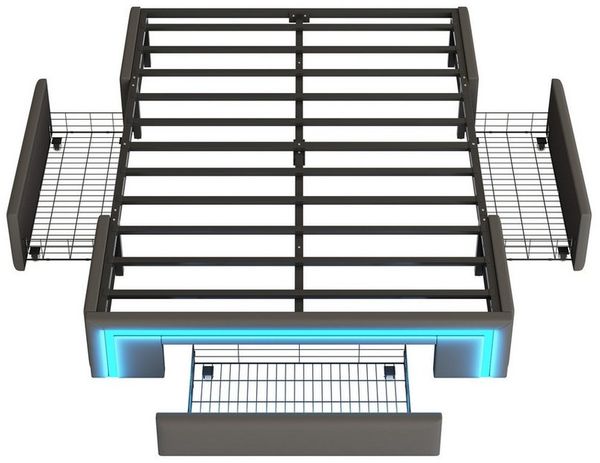 Furnishings Home Futonbett Polsterbett Stauraumbett Doppelbett (Mit Drei extra große Schubladen), Multifunktionsbett, Mit LED-Beleuchtung, Lattenrost, PU, 140x200 cm