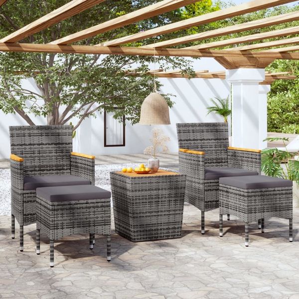 vidaXL 5-tlg. Garten-Bistro-Set Poly Rattan & Massivholz Akazie Grau 3058377