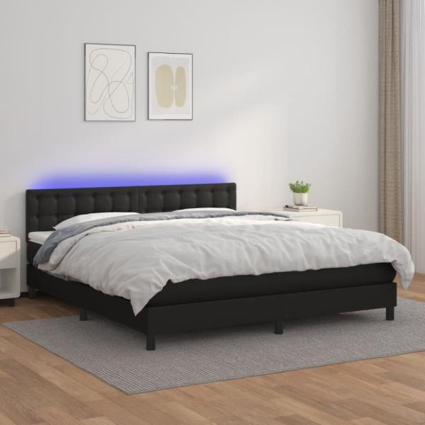 vidaXL Boxspringbett mit Matratze & LED Schwarz 180x200 cm Kunstleder 3134237