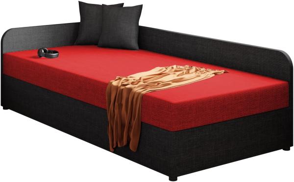 Mirjan24 Boxspringbett 'Kodawi' Dunkelgrau/Rot 90 x 200 cm links