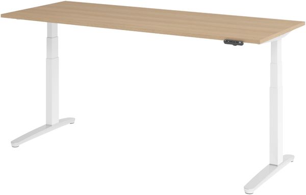 bümö elektrisch höhenverstellbarer Schreibtisch 200x80 cm in Eiche, Gestell in weiß/alu - Designer Bürotisch mit Memoryfunktion, elektrischer Stehschreibtisch höhenverstellbar, XBHM20-E-WC