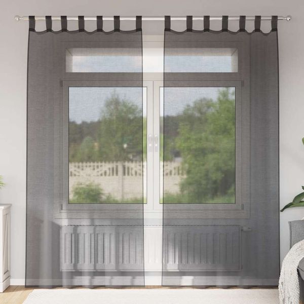 vidaXL Voile Vorhänge mit Lasche 2 Stk. Schwarz 4102258