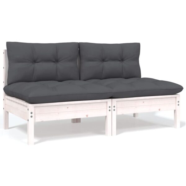 vidaXL 2-Sitzer-Gartensofa mit Kissen Weiß Massivholz Kiefer 806653
