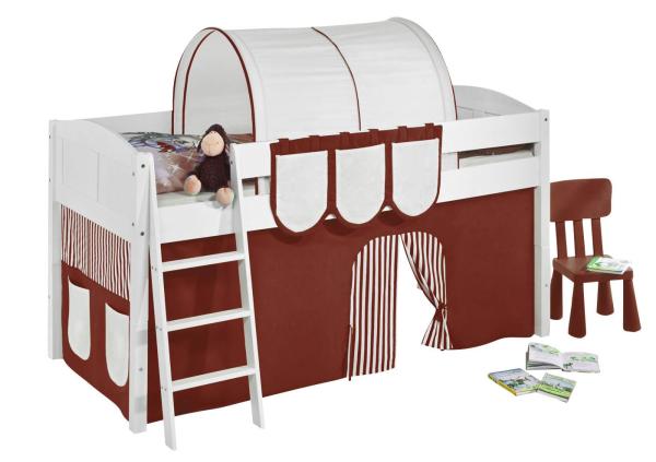 Spielbett 'LANDI' weiß inkl. Vorhang Braun Beige