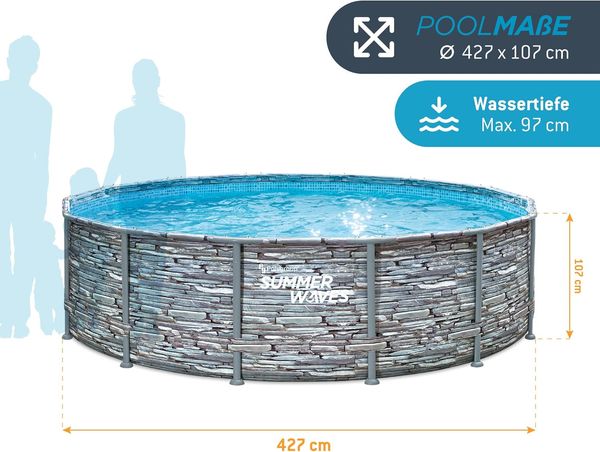 Summer Waves 'Elite' Frame Pool, Komplettset mit exklusivem Zubehör, Steinoptik mit Mosaikmuster, Ø 427x107 cm Bild 17