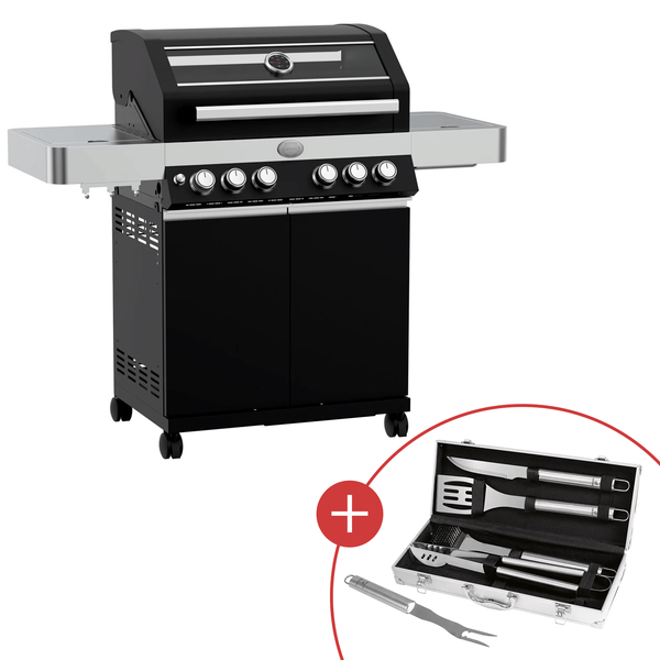 Rösle 'VIDERO G4-SB Vario' Gasgrill, Edelstahl schwarz, 57 x 118 x 138 cm, mit Sideburner & Infrarot-Backburner mit CHECK24 Grillkoffer