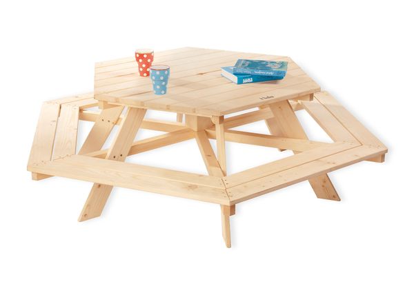 Pinolino 'Nicki 6-Eck' Kindersitzgarnitur, Massivholz natur, 162 x 50 x 162 cm