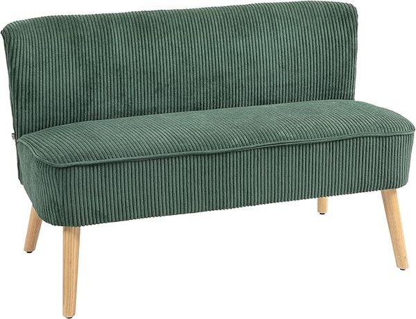 HOMCOM Polstersofa 2-Sitzer, mit Holzbeinen und Cord-Optik, Grün, 117 x 56,5 x 77 cm