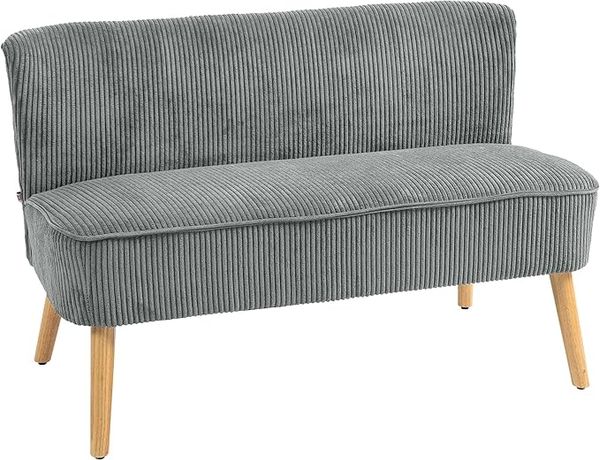 HOMCOM Polstersofa 2-Sitzer, mit Holzbeinen und Cord-Optik, Grau, 117 x 56,5 x 77 cm