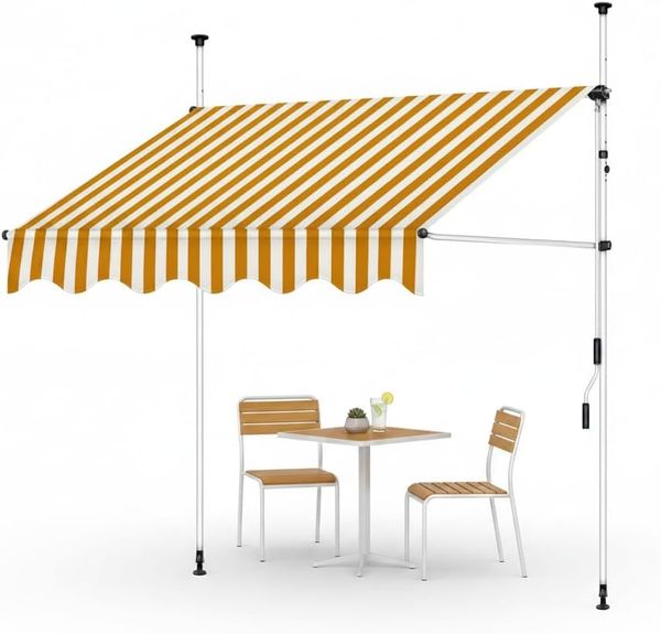 Klemmmarkise Sonnenschutz Markise 150-400cm LED Balkon Terasse Fenstermarkise Ausziehbar Windschutz