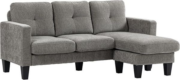 HOMCOM Ecksofa in L-Form, 3-Sitzer, Federkern, hochdichter Schaumstoff, für Wohnzimmer, Grau/Braun, 186 x 130 x 84 cm