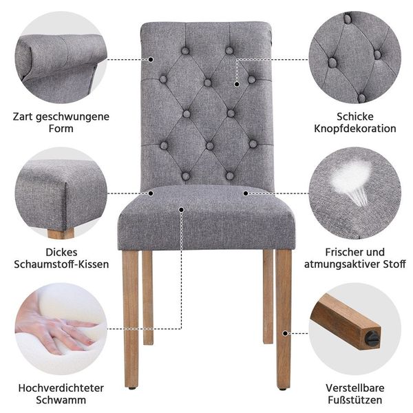 Yaheetech 2er Set Esszimmerstühle mit hoher Rückenlehne, Beine aus Massivholz, Kunstleder, 45,5 x 62 x 98,5 cm, Hellgrau Bild 5