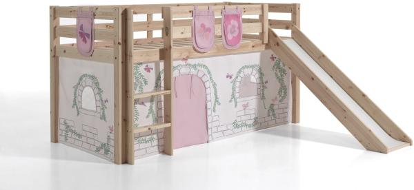 Vipack 'Pino' Spielbett natur inkl. Rutsche mit Vorhang 'Birdy' und Bettaschen