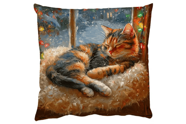 MuchoWow Dekokissen Katze - Weihnachten - Winter - Tier, Zierkissen mit Füllung für Wohnzimmer, Sofakissen, 40x40 cm