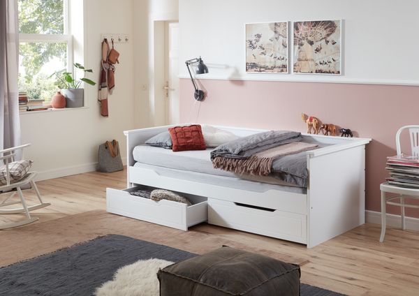 Relita 'Lina' Bett weiß, 90x200 cm, ausziehbar, mit zwei Schubladen