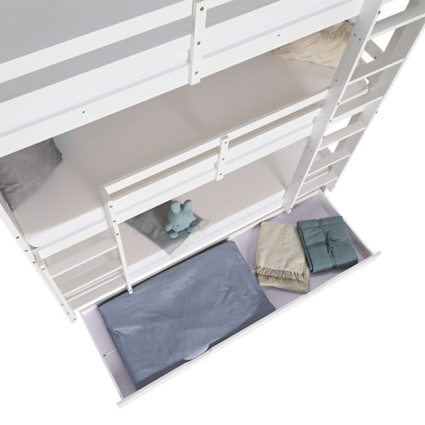 Homestyle4u Etagenbett mit 3 Liegeflächen und Bettkasten, Kiefernholz weiß, 90x200 cm Bild 6