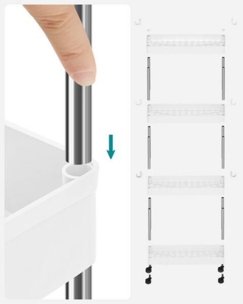 Songmics Beistellwagen, Rollwagen mit 4 Ebenen, Aufbewahrungswagen, weiß