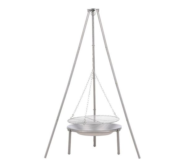 VENTURE HOME Schwenkgrill, Komplettset mit Dreibein, Grillrost & Feuerschale, Stahl, Silber, Ø 50 cm