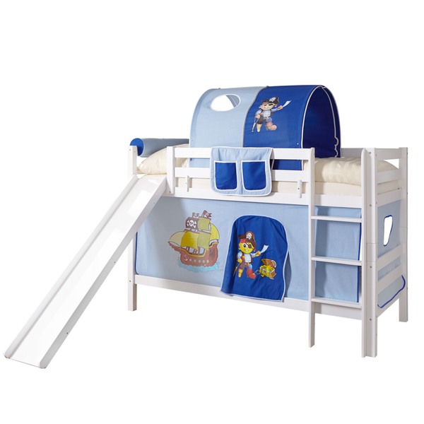 Etagenbett mit Rutsche "Lupo" 90x200 Buche massiv weiß