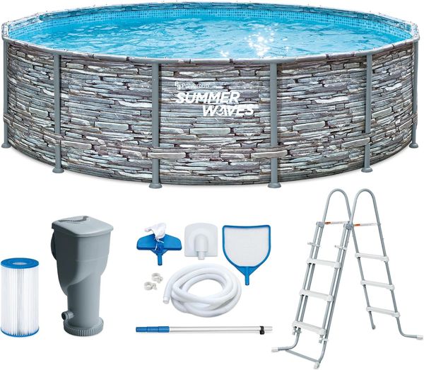 Summer Waves 'Elite' Frame Pool, Komplettset mit exklusivem Zubehör, Steinoptik mit Mosaikmuster, Ø 427x107 cm Bild 15