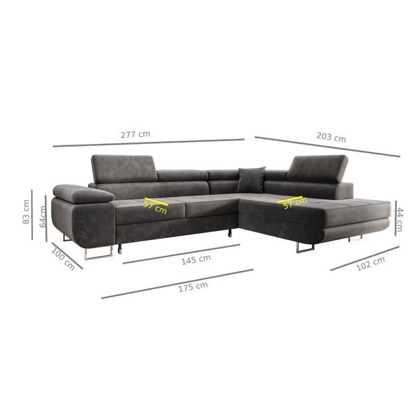 M-Punkt-GmbH Ecksofa Malta, Ottomane rechts, Samt, Grau, 99 x 100 x 277 cm Bild 4