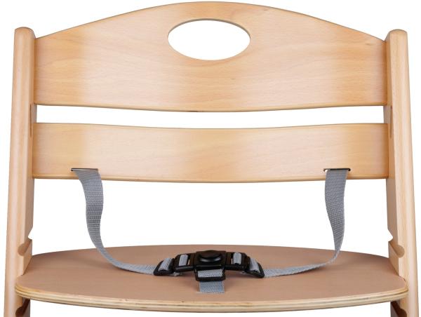 BabyGO 'Family' Treppenhochstuhl, natur, höhenverstellbar, Buche massiv, mit Sicherheitsbügel und Gurt Bild 5
