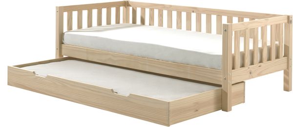Kojen Bett Fritz mit Sprossenumrandung u. Rolllattenrost, Liegefläche 90x200, inkl. Bettschublade, Ausf. Milky White lackiert Bild 5