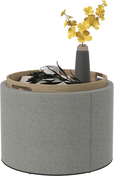 HOMCOM Sitzhocker mit Stauraum, Klappdeckel, Leinenoptik, Polsterhocker, Grau, 56 x 42 x 42 cm