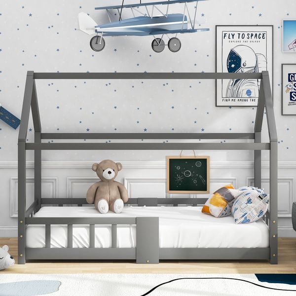 Massivholzbett (1-tlg), Kiefer Kinderbett Hausbett mit Tafel 90x200cm