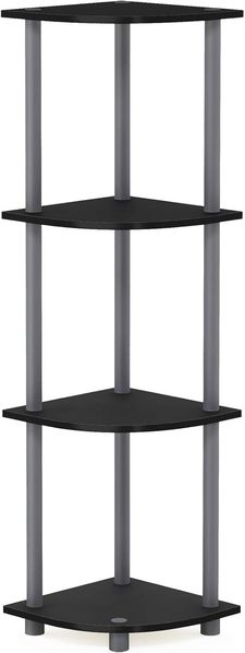 Furinno kompaktes Eck-Mehrzweck-Regal mit 4 Ebenen, schwarz/grau, 29. 46x29. 46x110. 49 cm