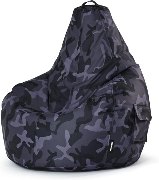 Green Bean© Sitzsack mit Rückenlehne "Cozy" 80 x 70 x 90 cm - Gaming Chair mit 230L Füllung - Bean Bag Lounge Chair Sitzhocker Camouflage Schwarz