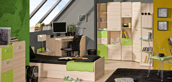 Komplett Jugendzimmer 8-tlg. Schrank Schreibtisch Bett Kommode Regale