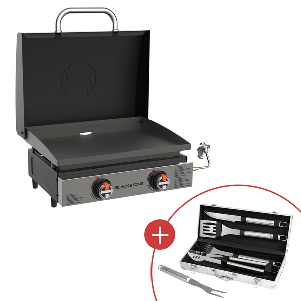 Blackstone 22” Gas-Tischgrill, 2 Brenner, inkl. Deckel, 41 × 57 cm Grillplatte, patentiertes Fettauffangsystem mit CHECK24 Grillkoffer