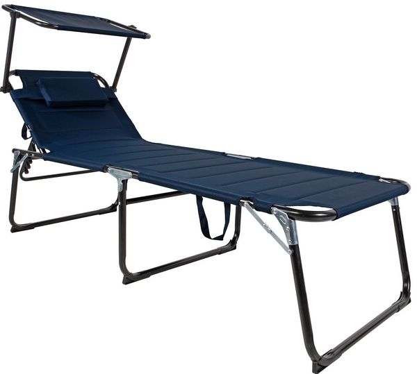 LEX XXL Gartenliege mit Sonnendach, gepolstert mit Kopfkissen, Aluminium, Dunkelblau, 70x200x45 cm Bild 6