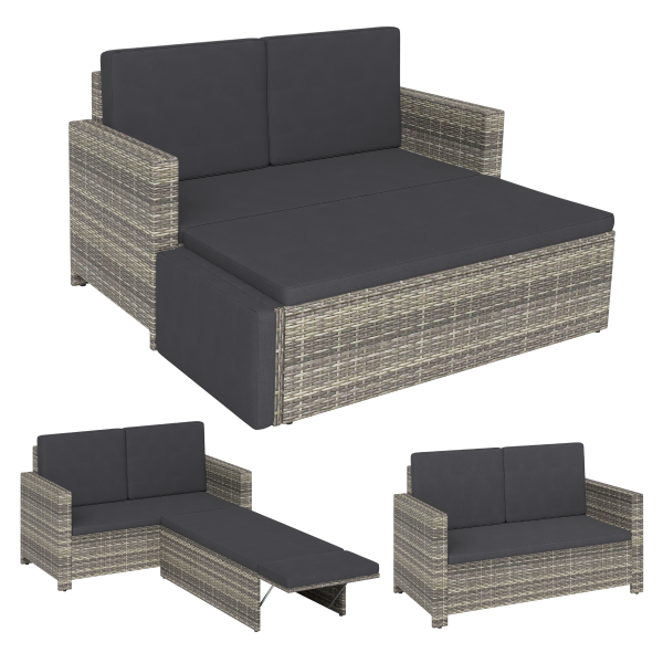 STEELSØN 'Elnath' Polyrattan 2er Sofa mit Hocker, grau-meliert