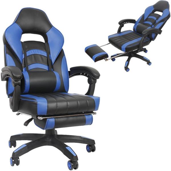 Gaming Stuhl Bürostuhl Racing Stuhl Schreibtischstuhl Drehstuhl Chefsessel Schalensitz Gamingstuhl Sportsitz PC Stuhl - schwarz / blau