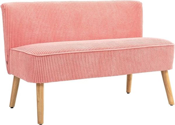 HOMCOM Polstersofa 2-Sitzer, mit Holzbeinen und Cord-Optik, Rosa, 117 x 56,5 x 77 cm