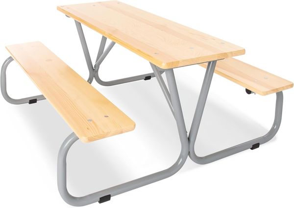 Pinolino 'Michel für 6' Kindersitzgarnitur, Massivholz natur / Metall grau, 110 x 53 x 110 cm