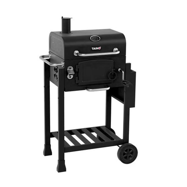 TAINO HERO Set Smoker klein BBQ Grillwagen, Holzkohle- & Gas-Grill, Abdeckhaube, 87 x 57 x 108 cm