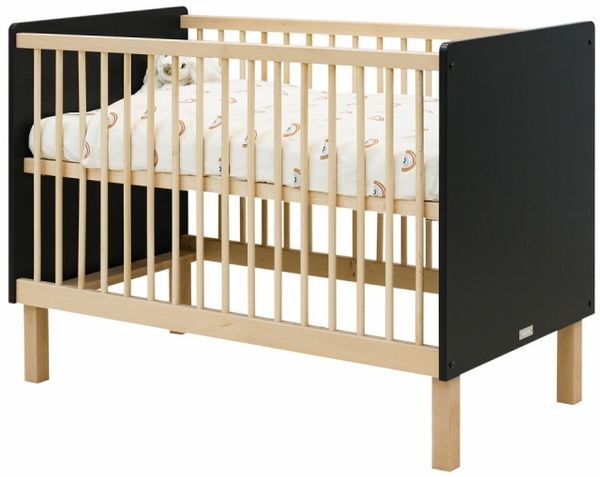 Bopita Floris Babybett Schwarz / Natur 60 x 120 cm - Material: MDF - Babypark. de