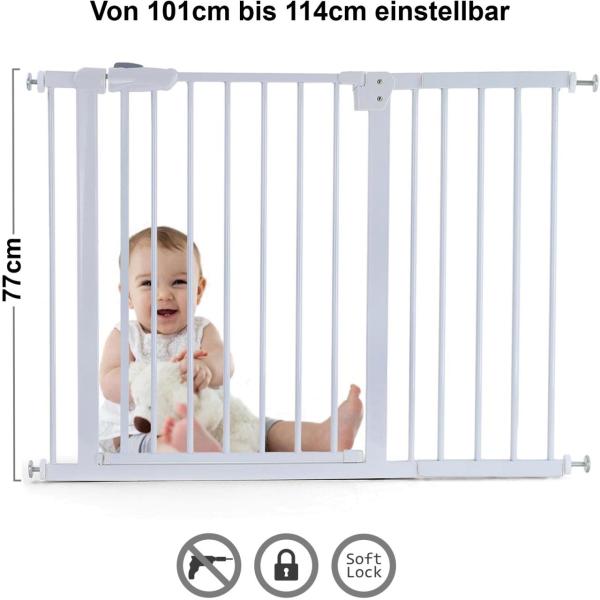 Treppenschutzgitter Absperrgitter weiß ohne Bohren Auto-Close 102-113cm