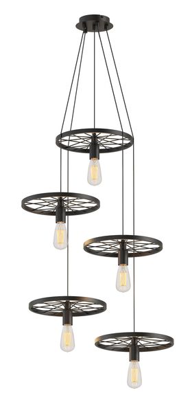 Nino Leuchten Pendelleuchte, 5-flammige Pendellampe, Metallringe, Schwarz, 30x150 cm