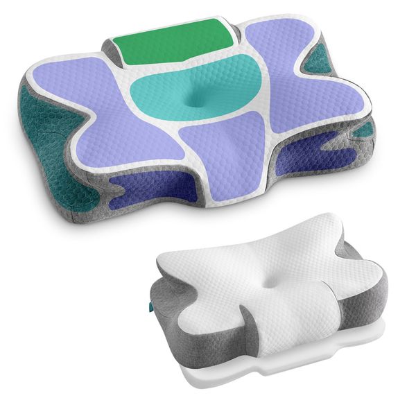 SONGMICS Kopfkissen, Kissen ergonomisch, Nackenkissen, höhenverstellbar, Schlafkissen, Memory Foam Kissen, für Seitenschläfer, Rückenschläfer & Bauchschläfer, wolkenweiß-taubengrau