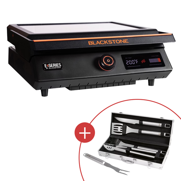 Blackstone 17” Elektro-Tischgrill, LCD-Digitaldisplay, Keramik-Titan-Beschichtung, Deckel mit Glaseinsatz, für Indoor & Outdoor, 51 x 52,8 x 23 cm mit CHECK24 Grillkoffer