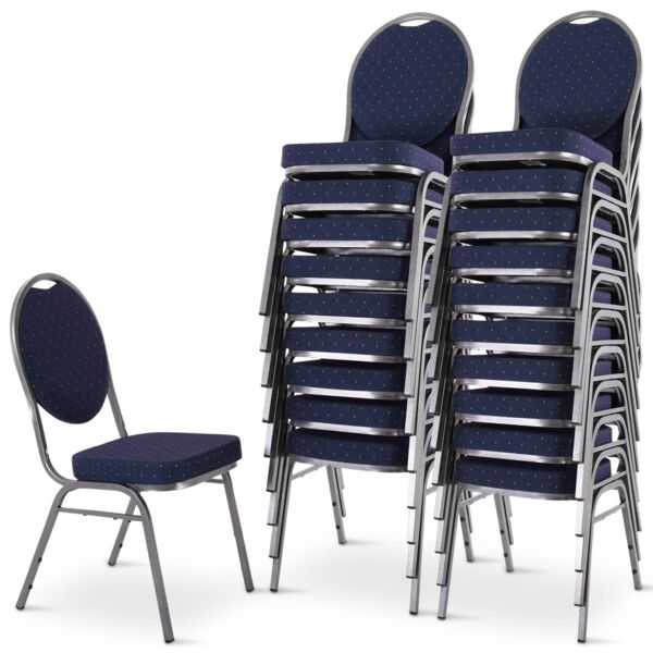 Stapelstuhl 20er-Set, Bankettstuhl stapelbar, Stahl Silber, Stoff Blau | Raburg David