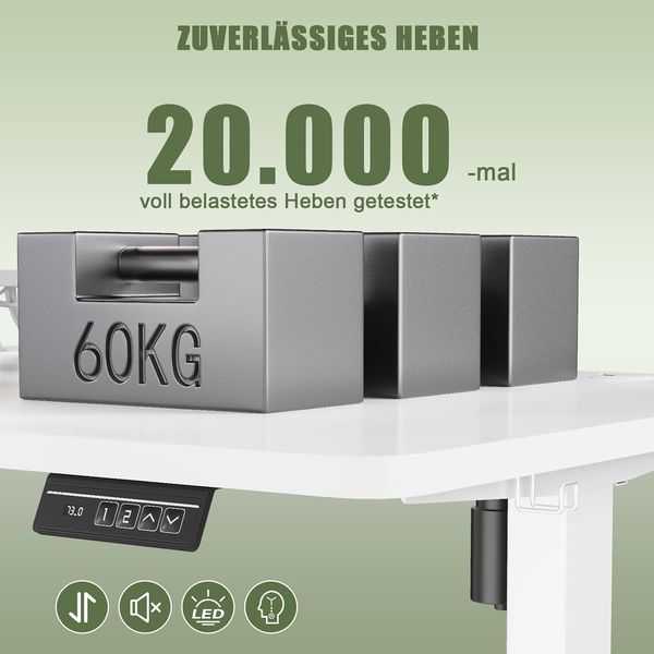 Devoko 120×60cm Elektrisch Höhenverstellbarer Schreibtisch mit Monitorständer, Computer-Schreibtisch, mit 2 Höhen-Speicherfunktionen, Weiße Bild 8