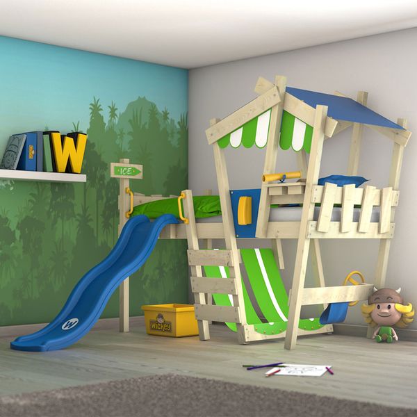Wickey 'Crazy Hutty' Hochbett mit Rutsche mit blauer Rutsche 90x200 cm